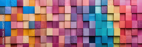 Colorful Wooden Wall Block Texture Background Panorama