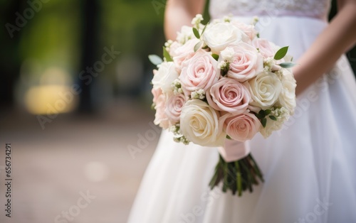 A bride holding a bouquet. ...