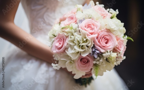 A bride holding a bouquet. Generative AI