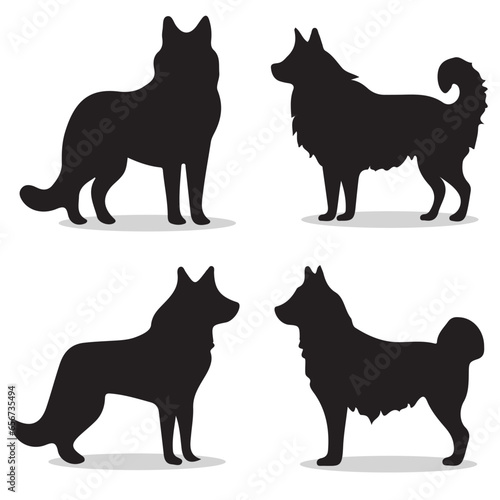 Alaskan Malamute silhouettes and icons. Black flat color simple elegant Alaskan Malamute animal vector and illustration.