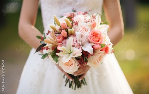 A bride holding a bouquet. Generative AI