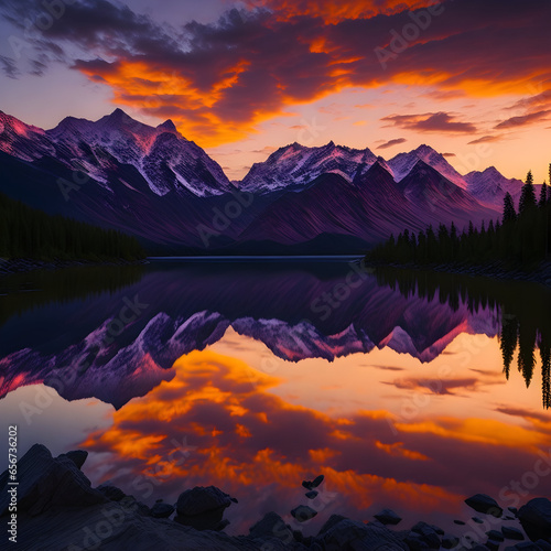 Sunrise Serenade: Majestic Mountains Awakened by Vibrant Colors