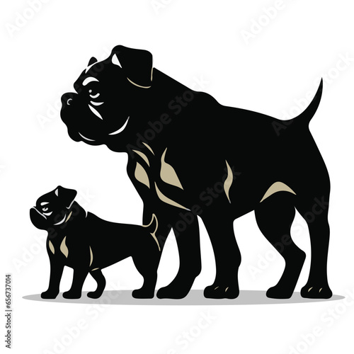 American Bulldog silhouettes and icons. Black flat color simple elegant American Bulldog animal vector and illustration.