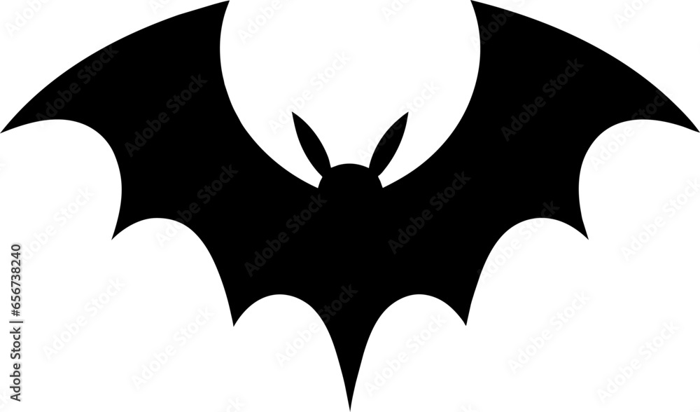 Dark silhouette of bat with open wings. One of Halloween holiday symbol on white background