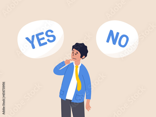 Leadership to direct business to succeed concept. Business decision making, choose yes or no alternative or choices, rational businessman thinking and make decision for business or career question.
