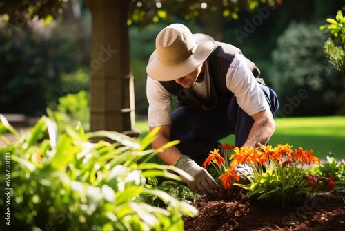 A gardener at work with plants and flowers. © Michael