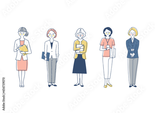 さまざまな働く女性5人　全身