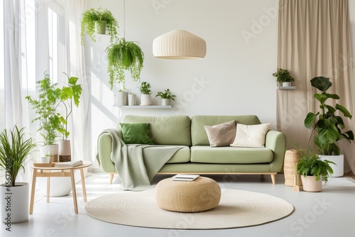 Moder Living Room Design. Nature Lover House. Green Interior.