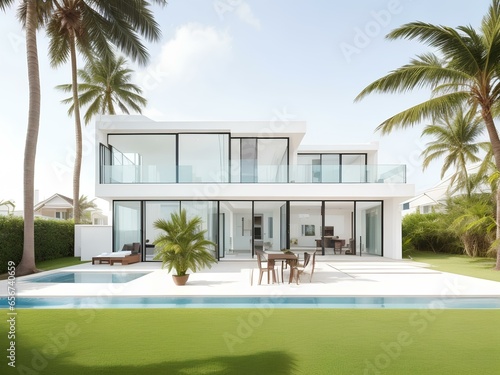 Modern house with swimming pool and palm trees © Ophelia