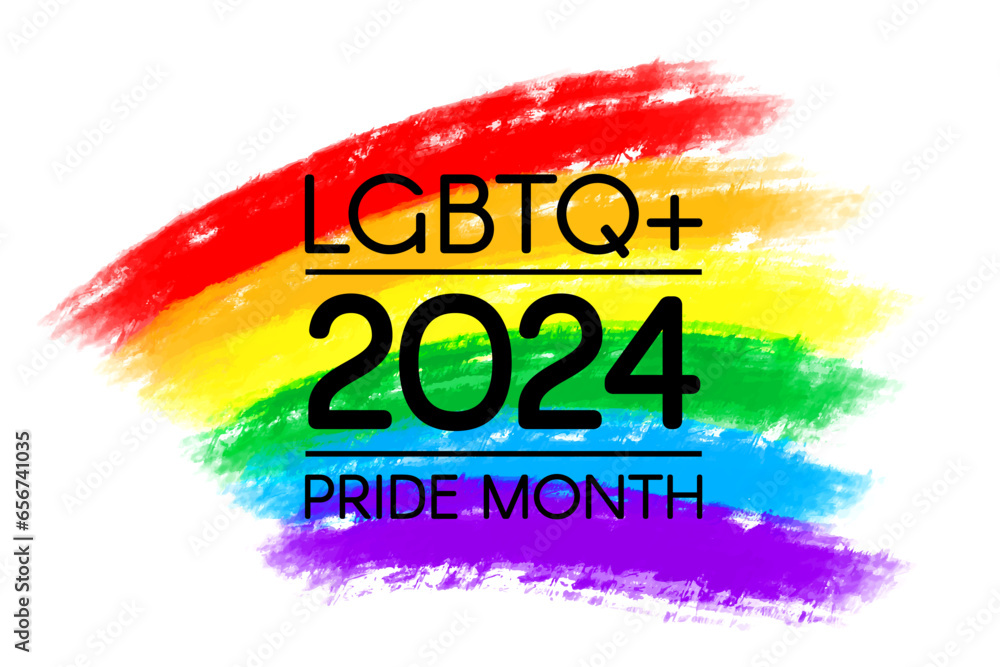 LGBTQ Pride Month rainbow 2024 logo. Vector symbol of Pride Month