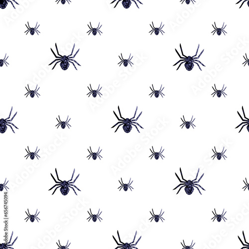 Halloween grunge seamless pattern with black watercolor silhouettes Halloween grunge seamless pattern with black watercolor silhouettes of spiders on white background © Olga