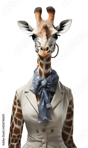 Giraffe im Business Outfit, freigestellt (Generative AI, KI) © Jens