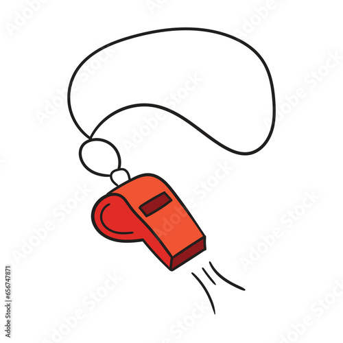 A hand-drawn cartoon red whistle on a white background.