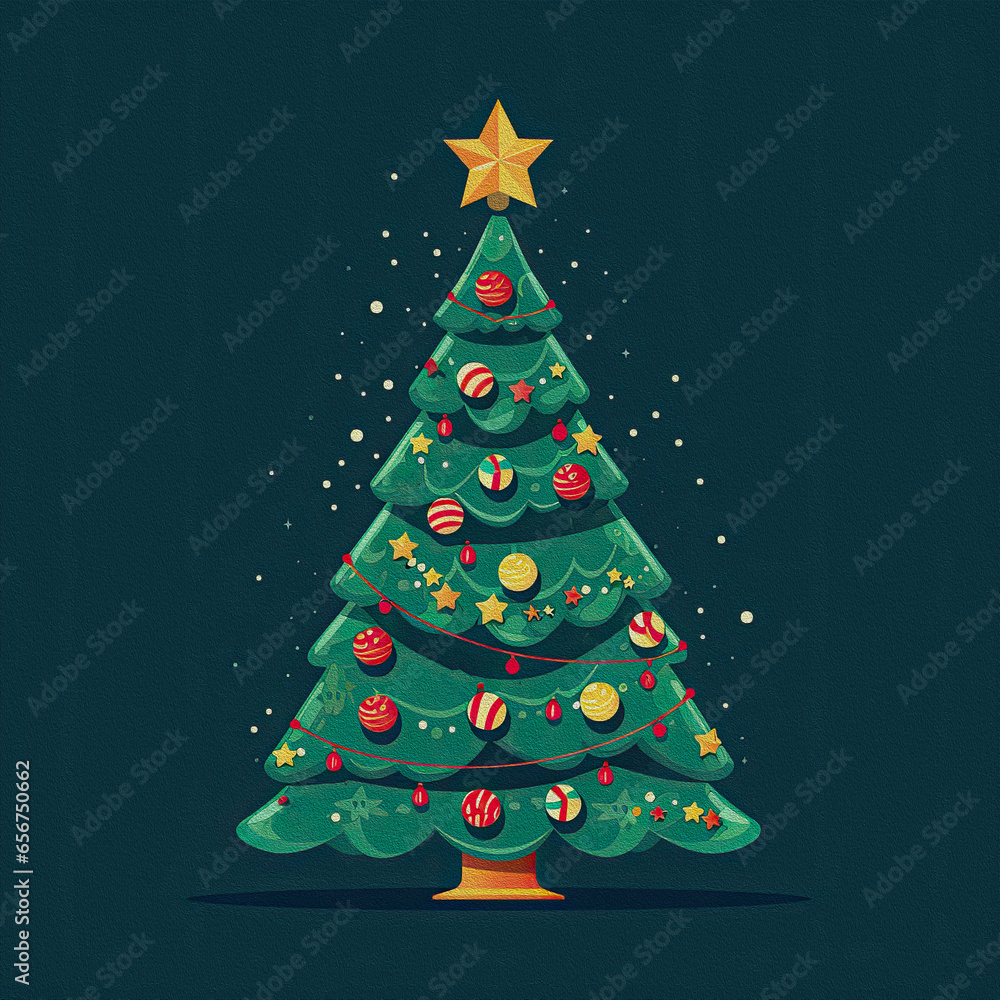 Green Christmas Tree. Decorative xmas tree. Christmas design element. Hand-drawn illustration. Green Christmas Tree. Decorative xmas tree. Christmas design element. Hand-drawn illustration.