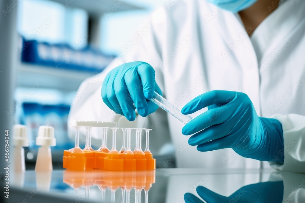 Close up of the hand of a laboratory worker. Close up of the hand of a laboratory worker.