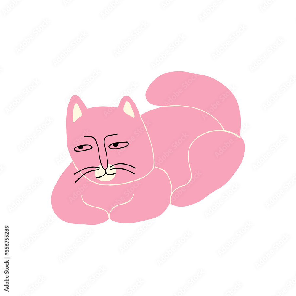 Comic pink cat with lovely face. Hand Drawn cartoon comic illustration Comic pink cat with lovely face. Hand Drawn cartoon comic illustration