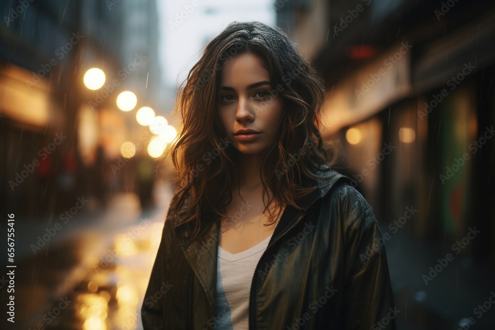 Woman on the street in the rain Woman on the street in the rain