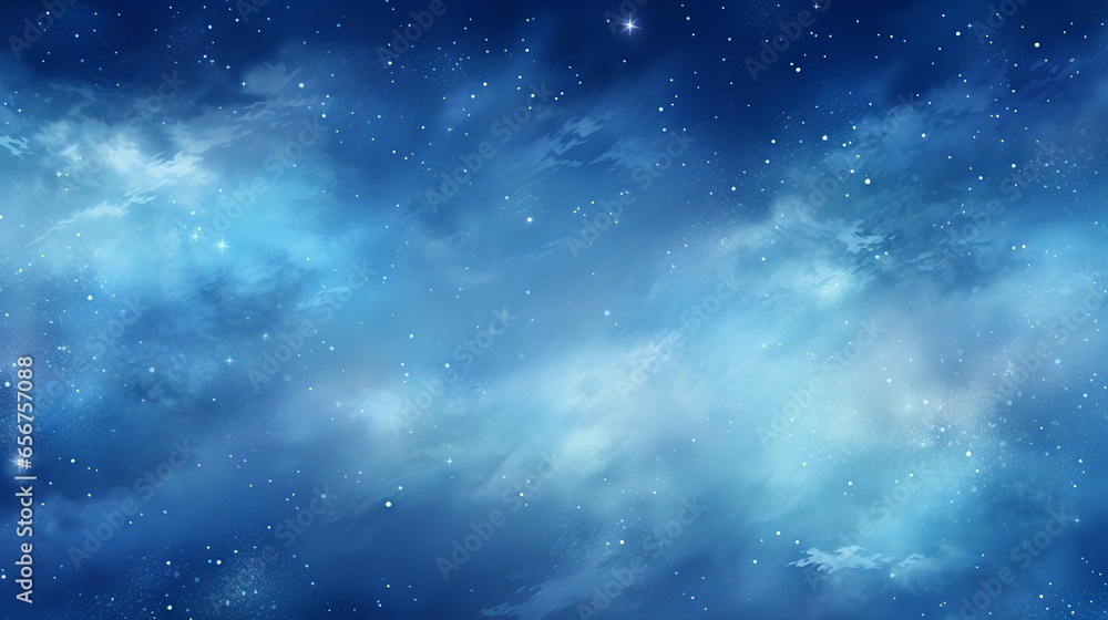 A calm night sky landscape, abundant with stars and white clouds, a stunning view of nature in the cosmos