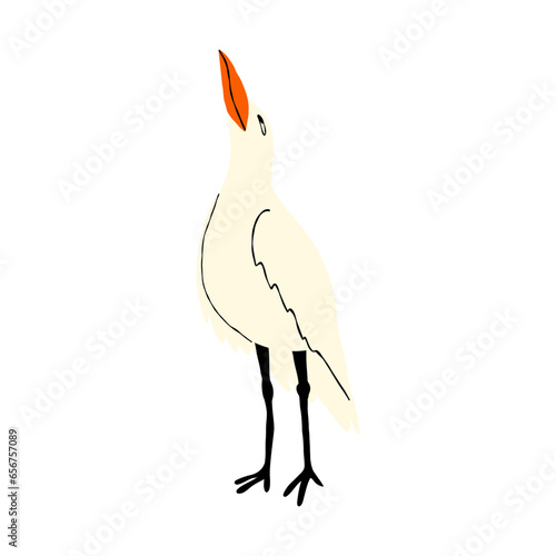 Funny bird with an important arrogant expression on his face. Cute quirky comic character illustration