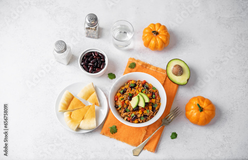 Pumpkin Chili con carne in a bowl