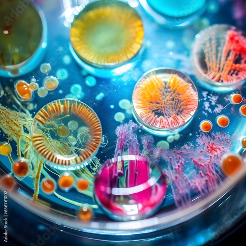 Фотография cultivating colonies of microorganisms in petri dish microbiology, laboratory, r