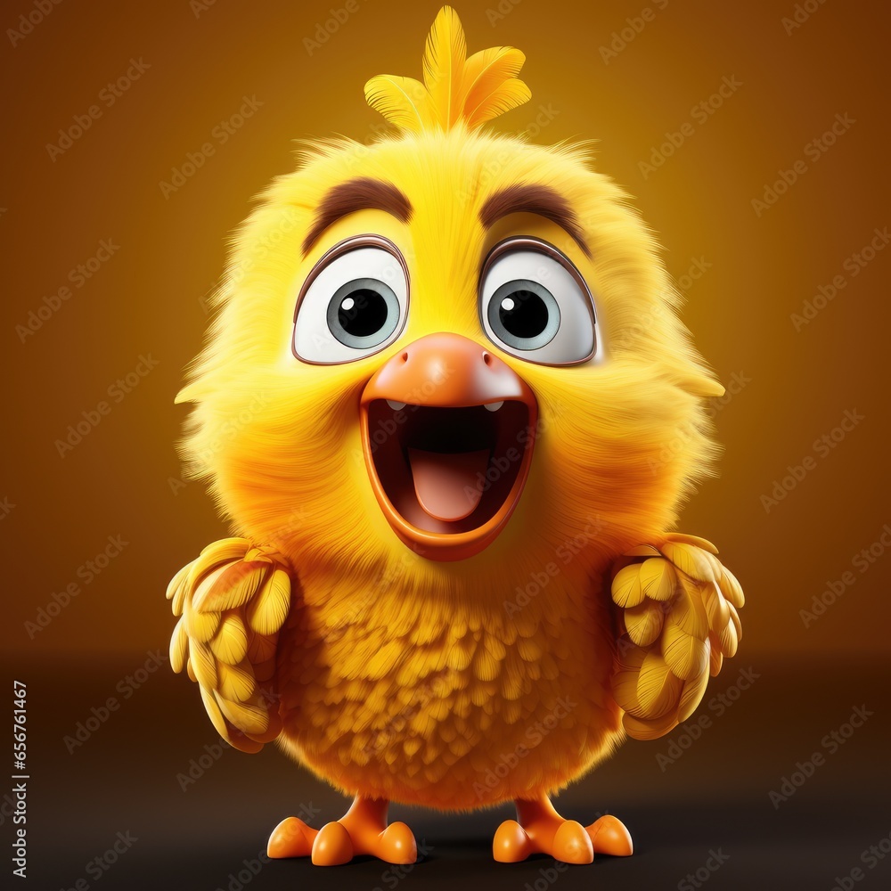 chicken chick bird in 3D style icon button for Internet web interface and website layout, Pre-school education of children on colorful 3D pictures, used as the alphabet