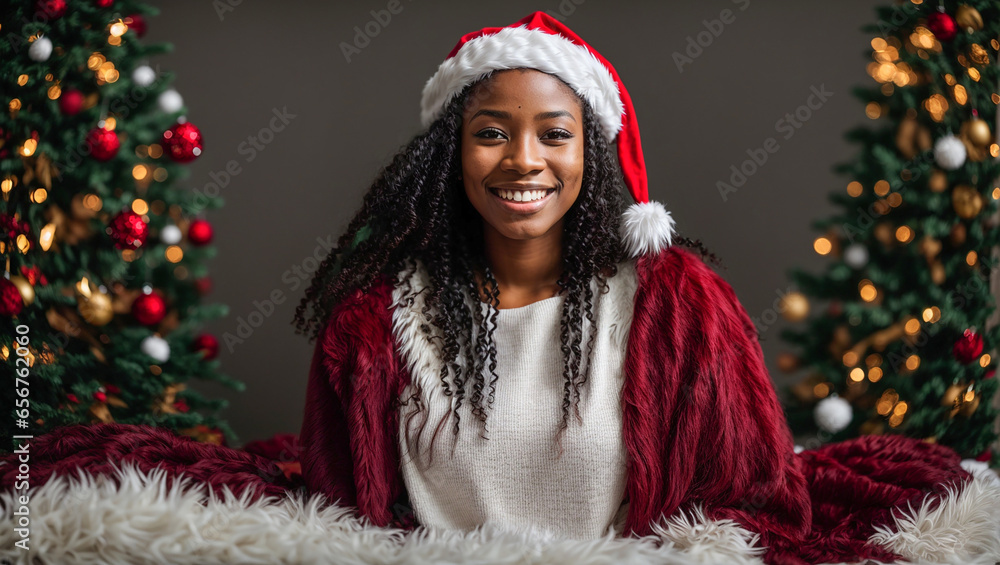 portrait of a happy beautiful african american girl in santa hat portrait of a happy beautiful african american girl in santa hat