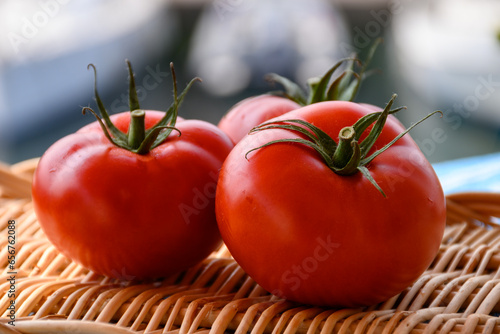 Sweet tasty ripe red french tomatoes on farmers market in Provence in summer photo