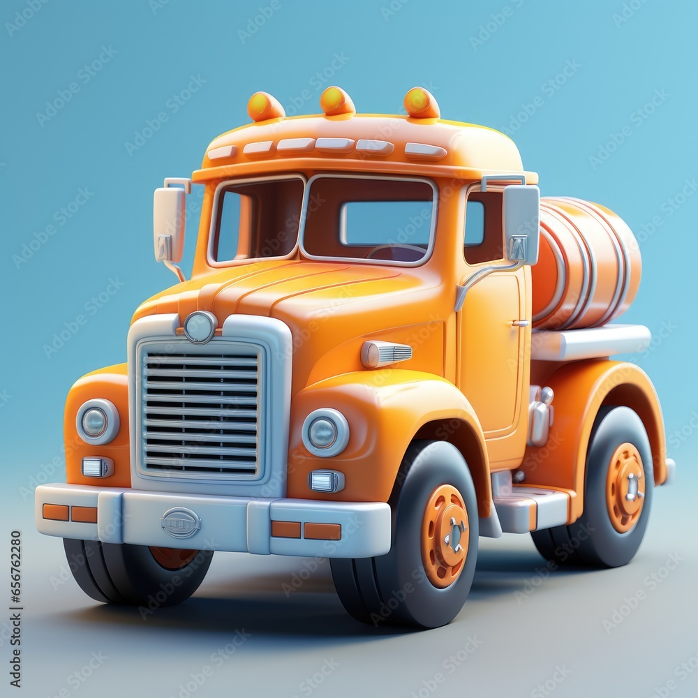 big truck cargo characters and 3D objects made in minimalist styles on an isolated background, Pre-school education of children on colorful 3D pictures used as the alphabet