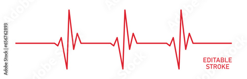 Editable stroke heart diagram, red EKG, cardiogram, heartbeat line vector design to use for healthcare, healthy lifestyle, medical laboratory, cardiology project. photo