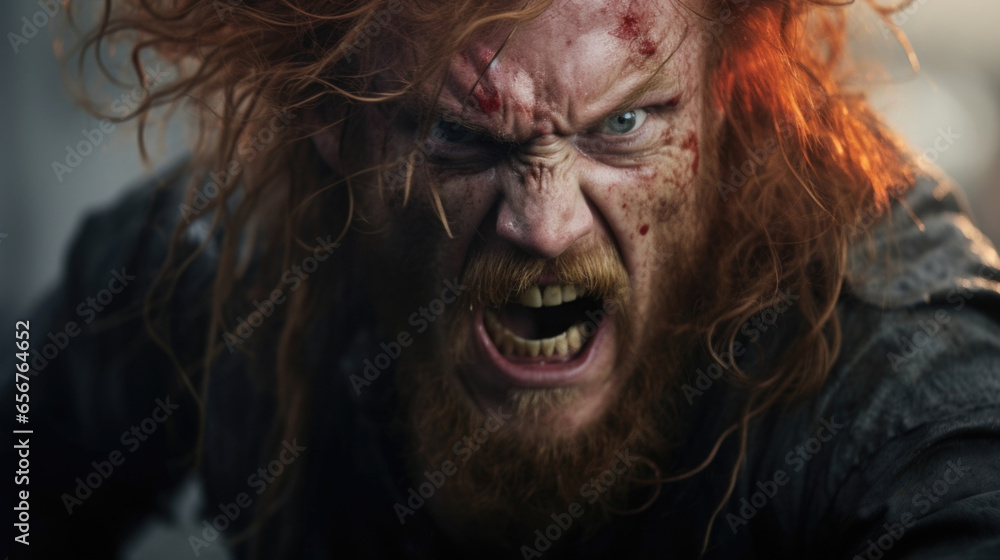 A pirate with fiery red hair and a fiery temper can be seen storming off a ship, his face flushed with anger, as turbulent storm clouds loom in the background. A pirate with fiery red hair and a fiery temper can be seen storming off a ship, his face flushed with anger, as turbulent storm clouds loom in the background.