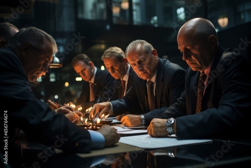A group of concerned government officials and financial regulators in a meeting room, discussing strategies to stabilize the banking sector during a financial crisis