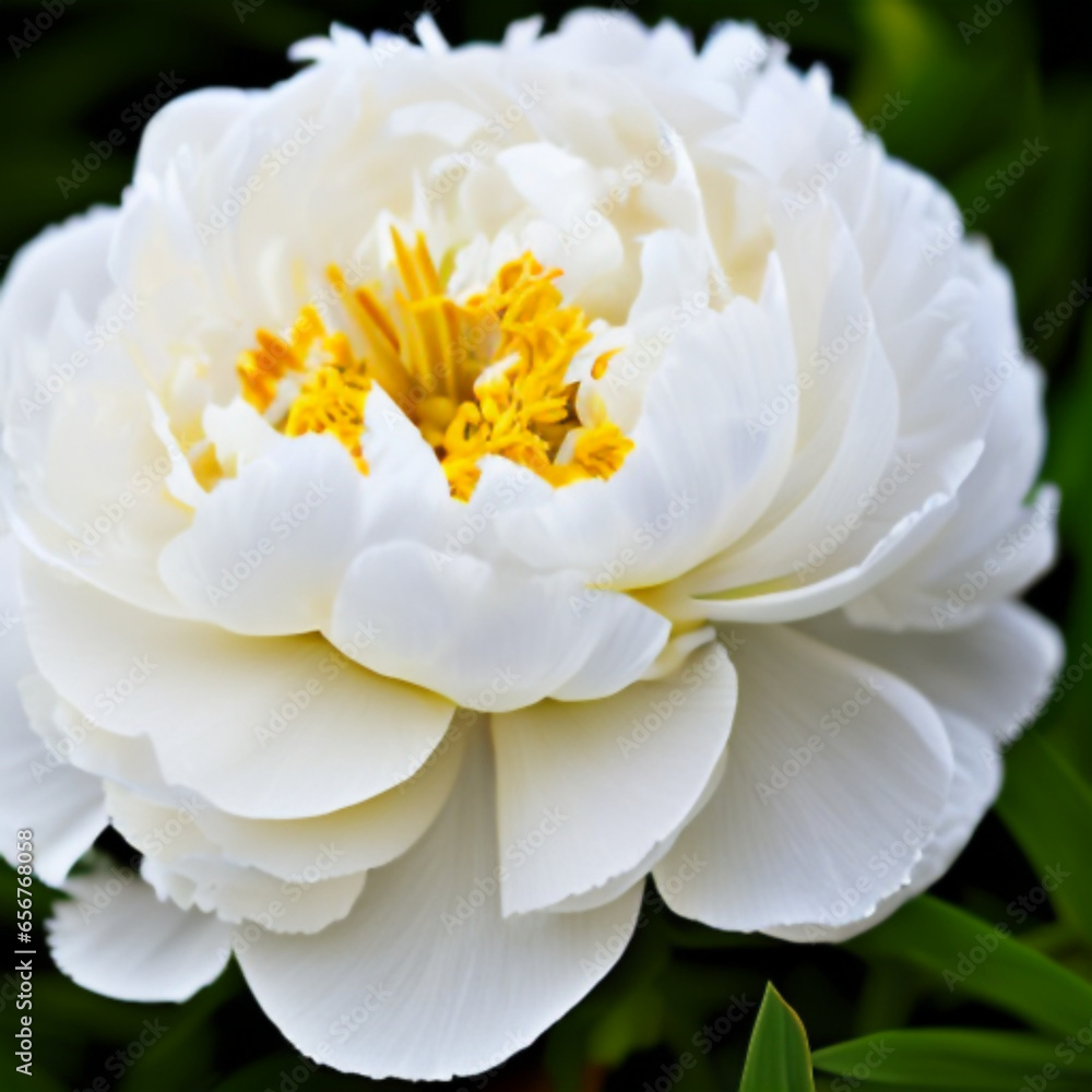 Beautiful white peony flowers close up. Peony is a genus of herbaceous perennials and deciduous shrubs, tree-like peonies. Peony family Paeoniaceae. Fragrant bouquet. Generated by AI. Cream colored