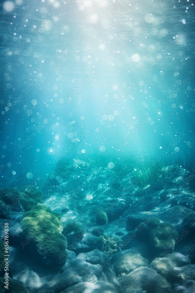 Obraz premium underwater world background with lightleaks bubbles and bokeh