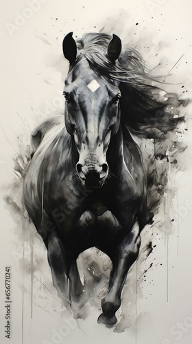 Drawing of a horse. Black and white charcoal