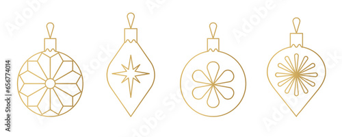 set of different golden vintage christmas balls  - vector illustration