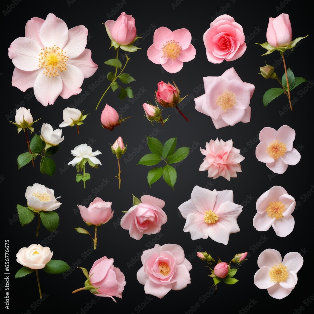 Naklejka premium A colorful bouquet of flowers on a contrasting black backdrop