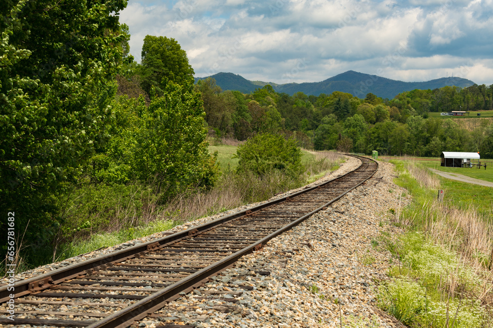 Fototapeta premium Great Smoky Mountain Railroad tracks near Bryson NC