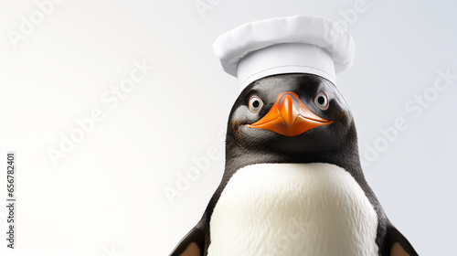 penguin in a cap and apron. ai generative © We3 Animal