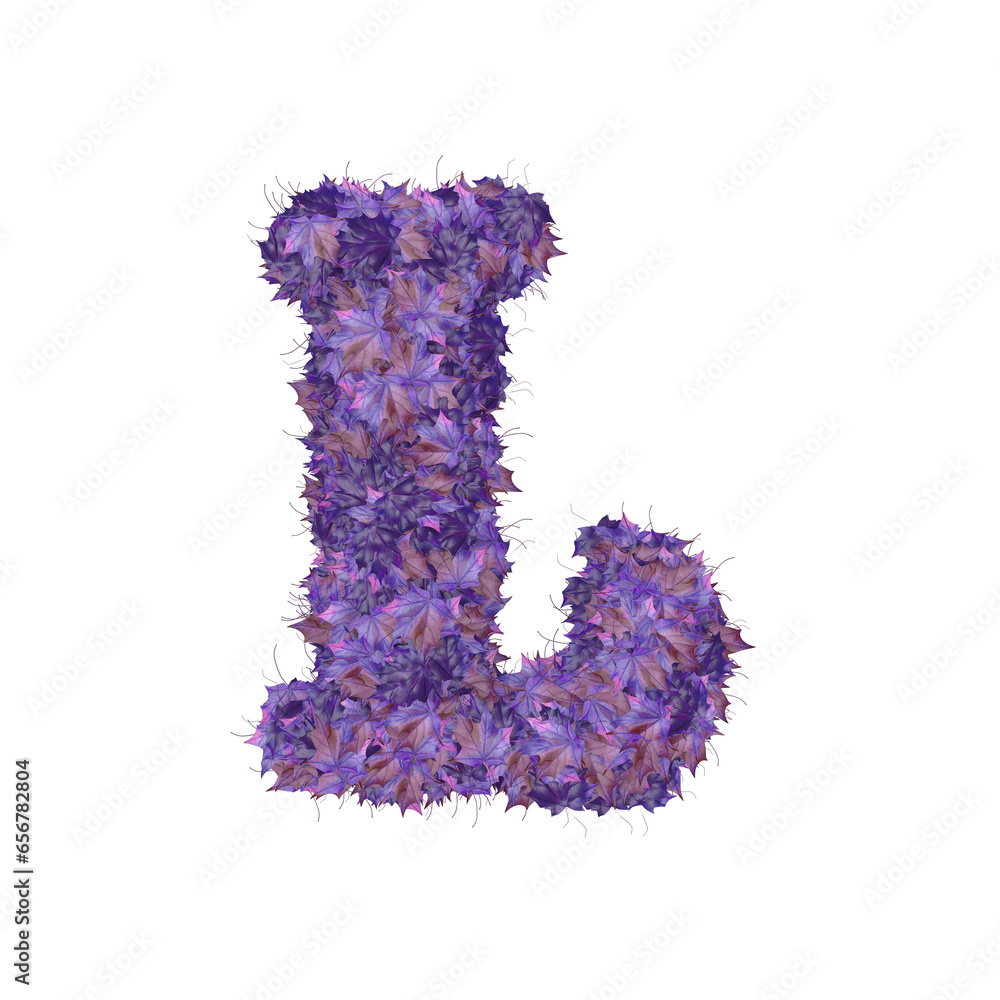 Symbol from autumn purple leaves. letter l