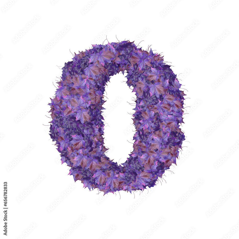 Symbol from autumn purple leaves. letter o Symbol from autumn purple leaves. letter o