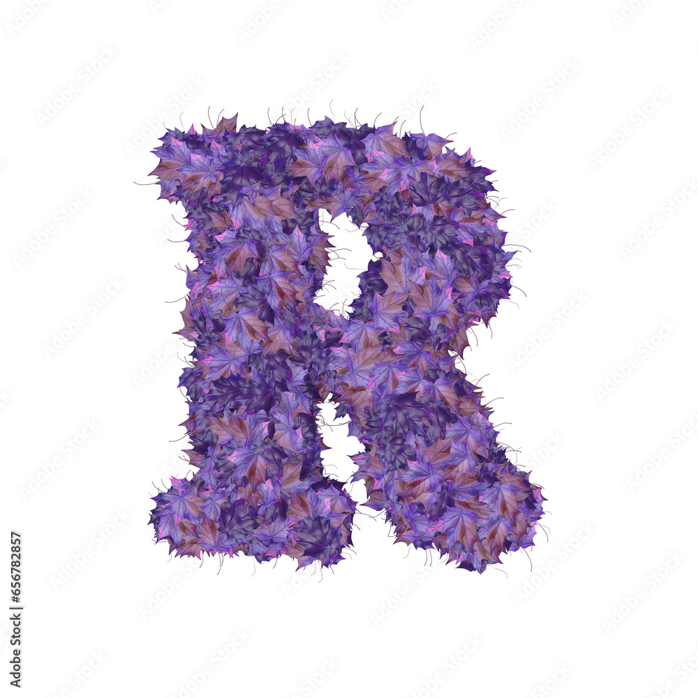 Symbol from autumn purple leaves. letter r Symbol from autumn purple leaves. letter r