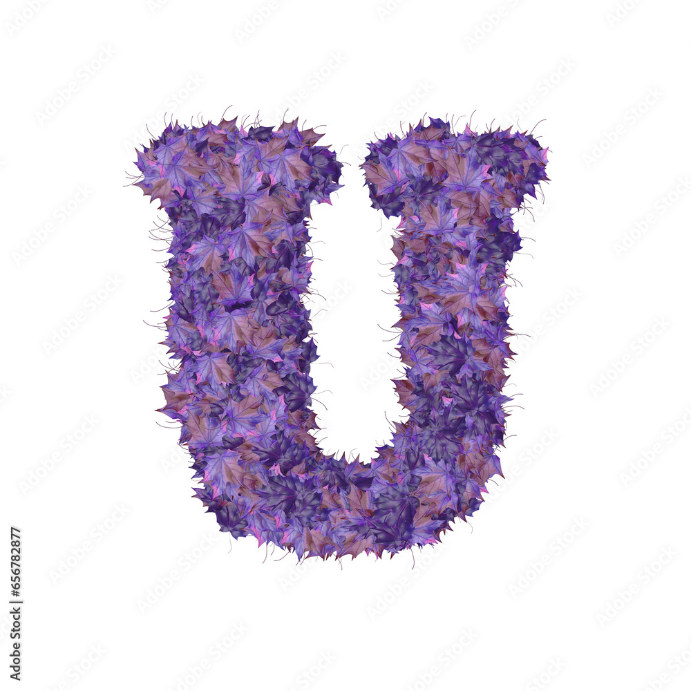 Symbol from autumn purple leaves. letter u Symbol from autumn purple leaves. letter u