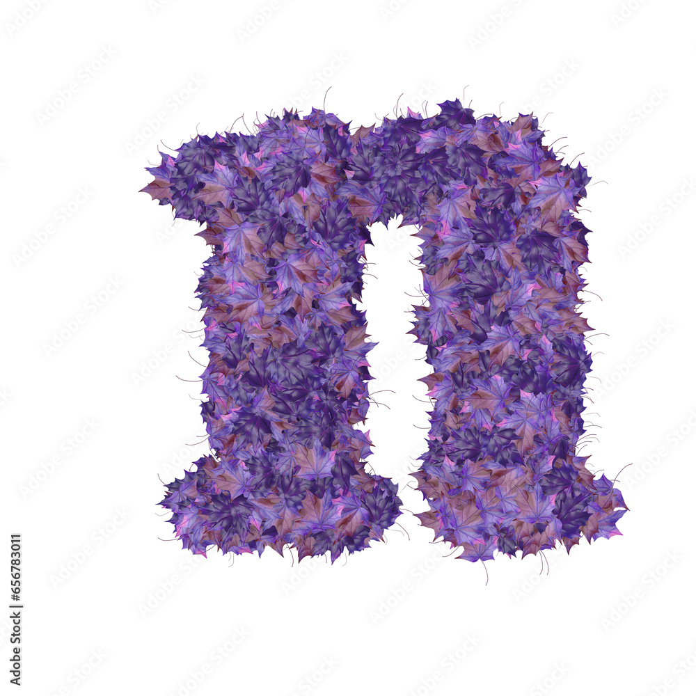Symbol from autumn purple leaves. letter n Symbol from autumn purple leaves. letter n