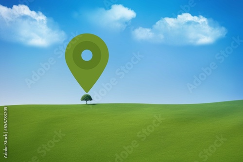 mountain landscape. location symbol with green ecosystem background