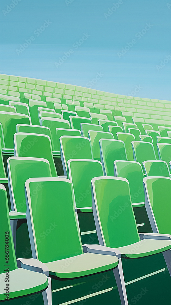 Fototapeta premium Green Seats in an Empty Soccer Stadium, Phone Wallpaper