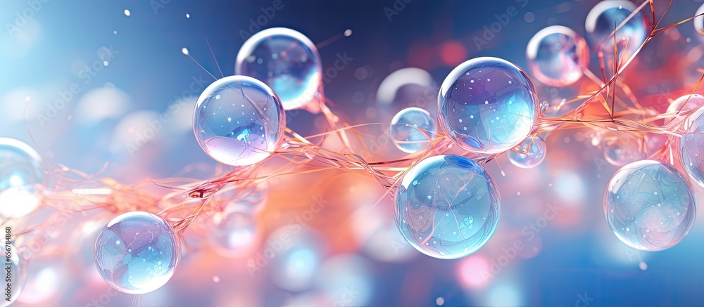 transparent bubble filled background with DNA strands - obrazy, fototapety, plakaty 