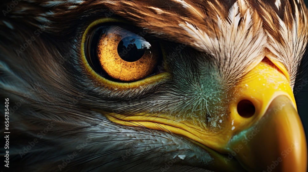 A visually captivating composition showcasing a close-up of an eagle's piercing eye against a textured backdrop. Background image, AI generated A visually captivating composition showcasing a close-up of an eagle's piercing eye against a textured backdrop. Background image, AI generated