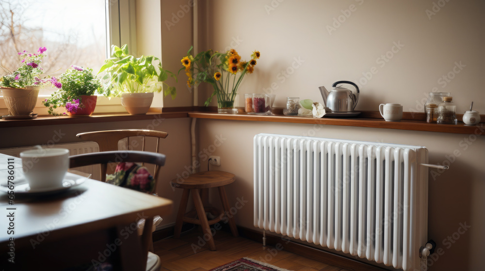 Generative AI, steel panel vertical heating radiator in the interior ...