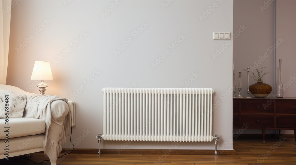 Generative AI, steel panel vertical heating radiator in the interior ...